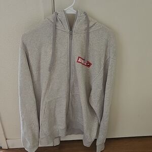 NIKE gray Zip-Up Hoodie with Red Logo